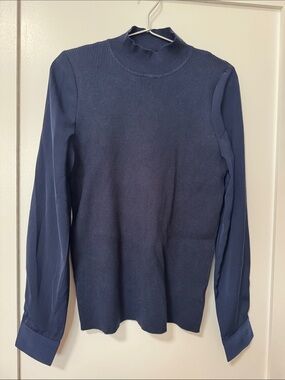 Women’s Navy Ribbed Cowl Neck Long-Sleeve Sweater